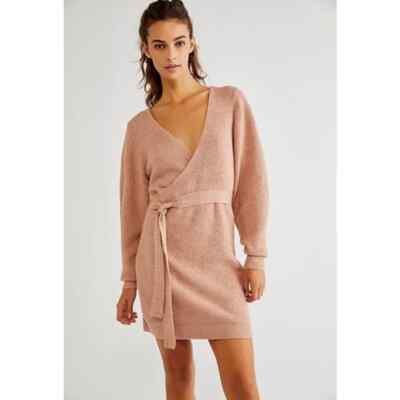 pink wrap sweater dress Free People Sienna Pink Wrap Knit Belted Sweater Dress Med. NWOT