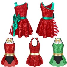 Kid Girls Shiny Sequin Leotard Dress Jazz Dance Christmas Performance Costume