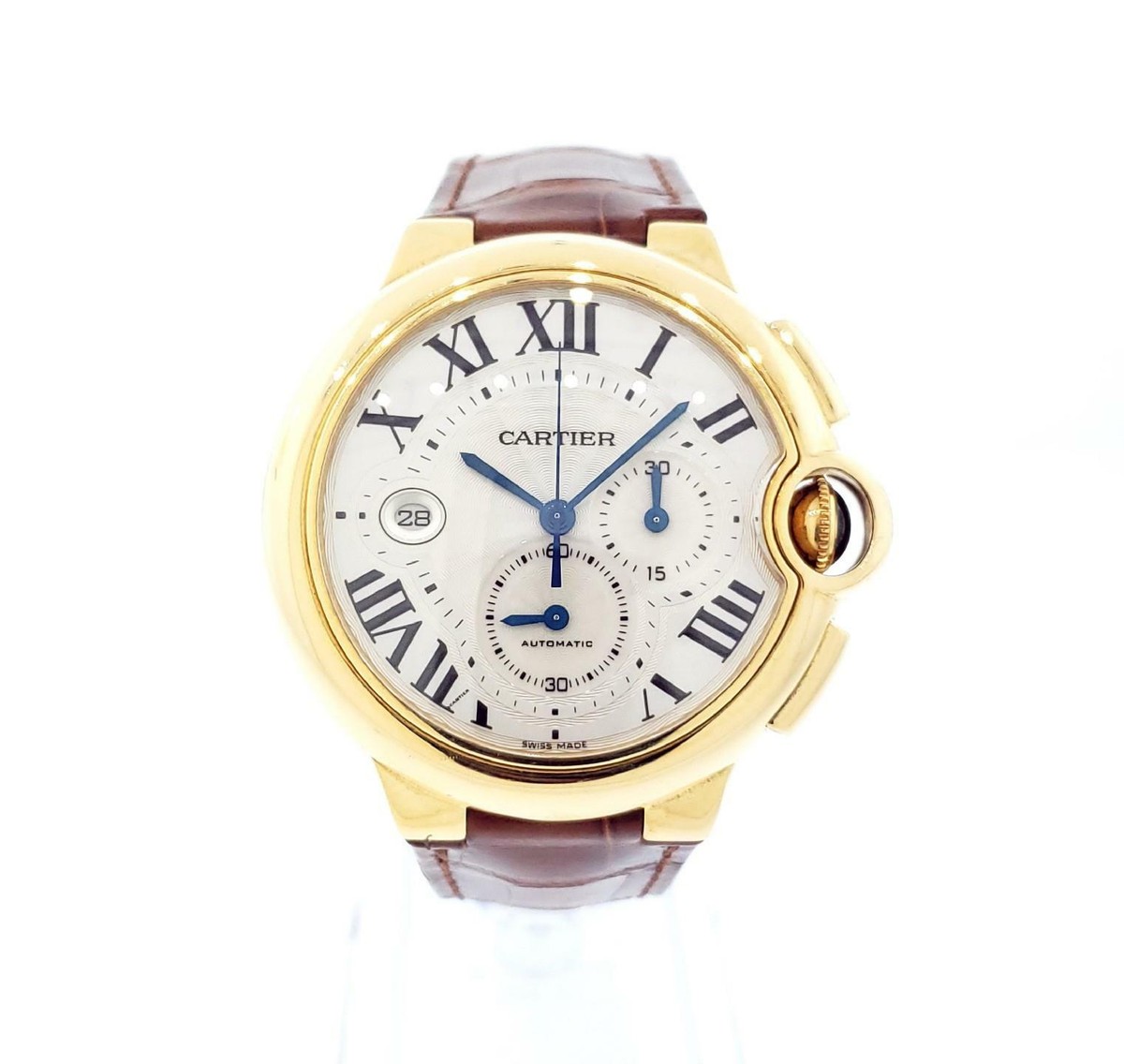 Cartier Ballon Bleu Chronograph 44mm 18k Yellow Gold Silver Dial