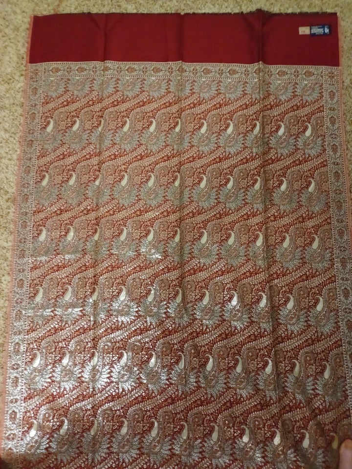 Chal tejido BORDER KASHMIRI JAMAVAR ~ 100% CACHEMIR PASHMINA plateado metálico Foto 2 de 4