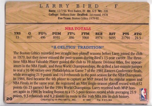 LARRY BIRD #33 Boston Celtics Basketball ACTION PACKED HALL OF FAME CARD - Picture 2 of 2