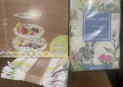 Spring/Easter-Three Tier Serving Tray-spring Tablecloth & Napkins All