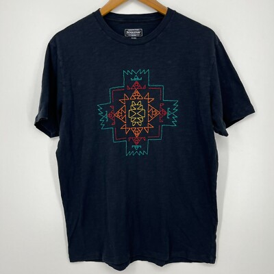 Pendleton T-Shirt Men's Size M Black Embroidered Aztec Western Logo Cotton