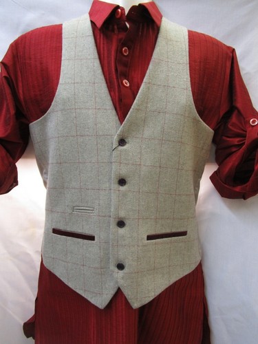 Marc Darcy Vintage Check Waistcoat Formal Tweed Ecru Mens 36R-52R - Picture 3 of 4