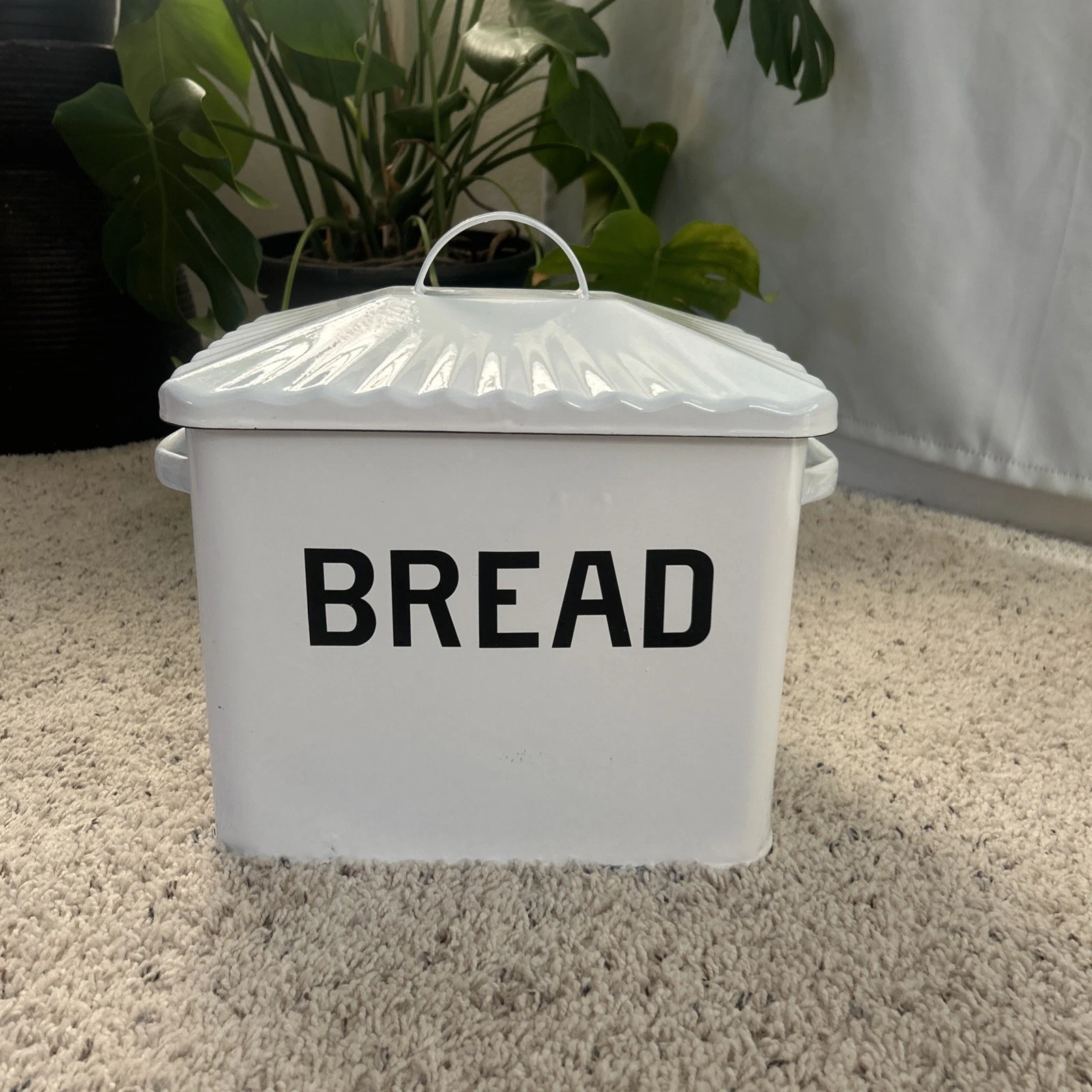 White Vintage Bread Box Keeper Kitchen Storage Bin Enamel Container Large