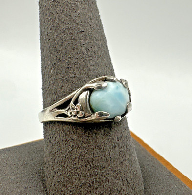 Vintage handgemacht Larimar Sterlingsilber Ranken Blumen Boho Ring Gr. 9