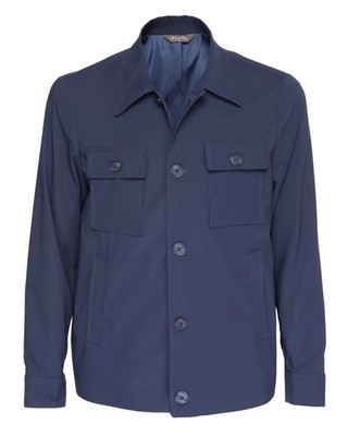 NWT EZZELINO FIELD JACKET solid blue technical fabric luxury Italy 48 S