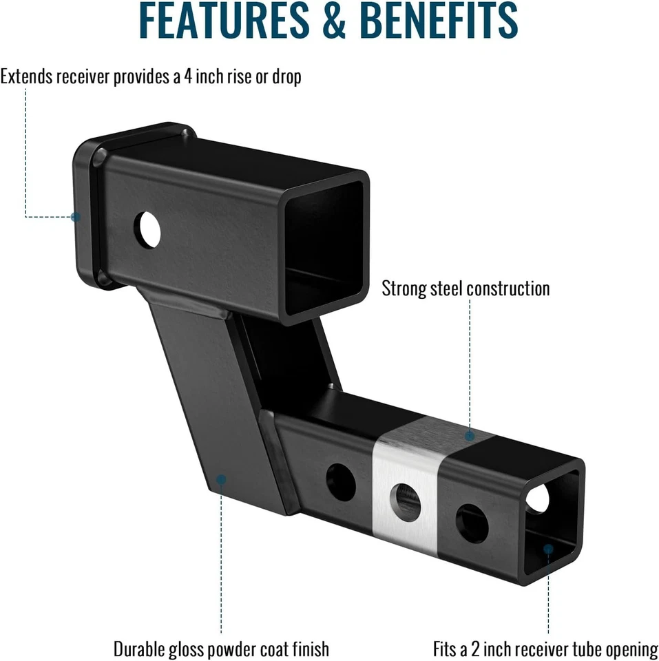 4" Drop/Rise Trailer Hitch Receiver Adapter Extension, Riser Extender,...  - Image 3 of 4