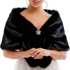 Womens Faux Fur Shawl Bridal Stole Wedding Wrap Cape Fur Scarf Bridesmaid