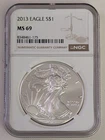 2013 EAGLE $1 NGC MS69 1 OUNCE SILVER COIN BROWN LABEL SKU 8348461-175