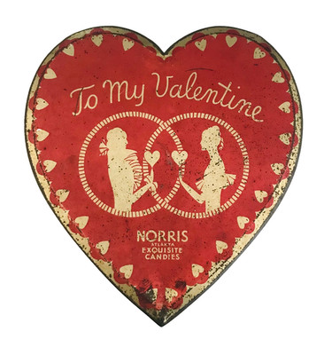 Rare Norris Atlanta Exquisite Candies Valentine Heart Tin Candy Box Hinged 1930s