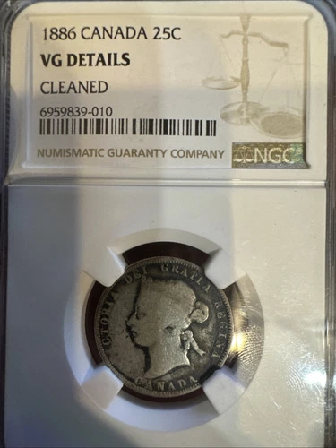 1886 Canada 25 cent Rare Date NGC Graded VG Details Clean