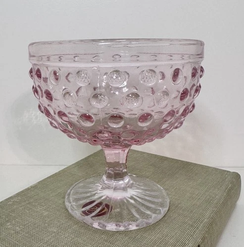 Vintage  Anchor Hocking Pink Hobnail Pedestal Dessert Sundae Sherbert Dish