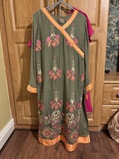 Kameez Trouser N Scarf 3 Piece Suit Asian, Pakistani, Embroidered Indian Chiffon