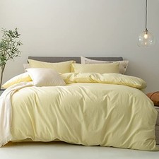 Duvet Cover Set 100 Washed Queen 90"  90" Light Yellow No Comforter 