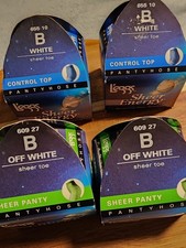 4 Pairs Size B L'eggs Sheer Energy Pantyhose White, Off White