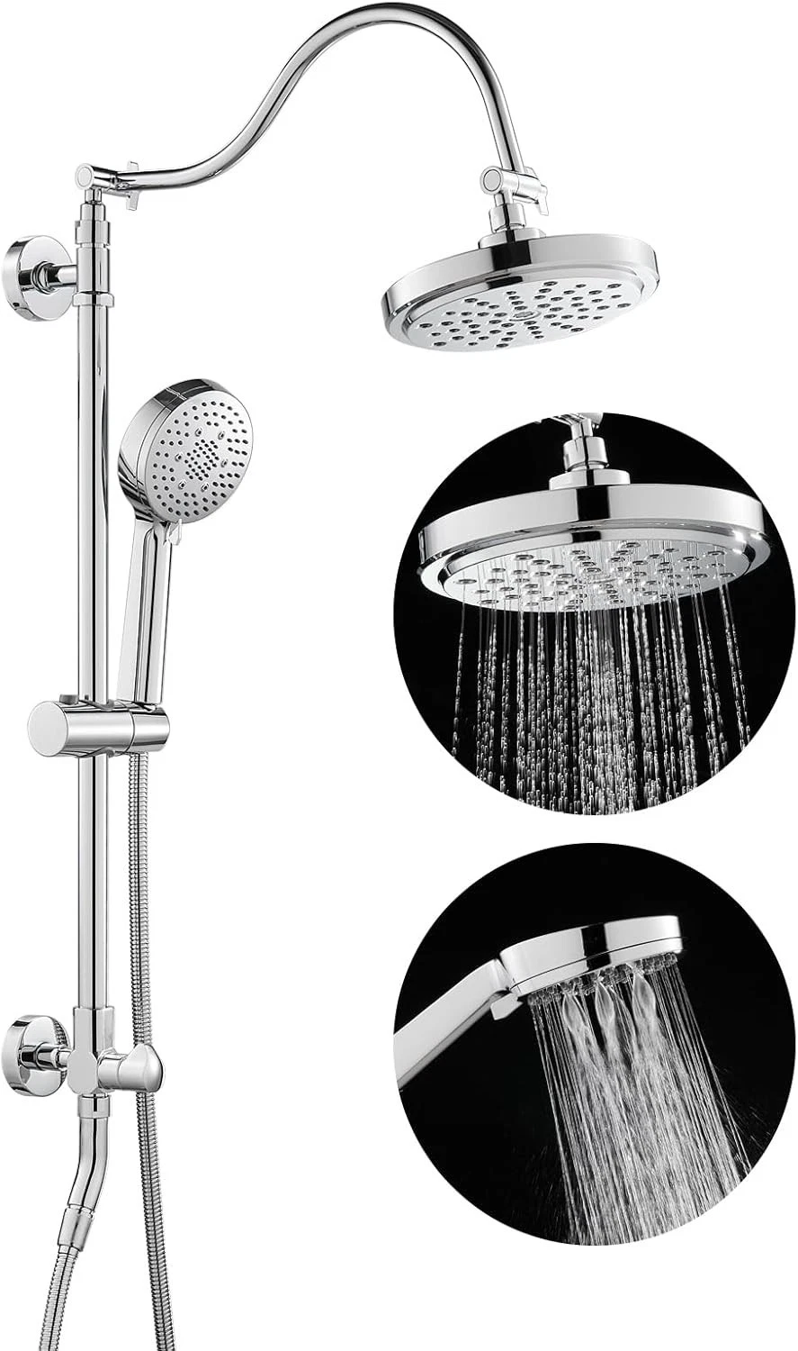Rovogo Retrofit Chrome Shower System Height Adj 7" Rain + 5-Setting Handheld