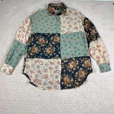 VTG Liz Sport Shirt Womens Sz M Patchwork Floral Plaid Button Down Cottagecore