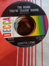 Loretta Lynn, The Home You're Tearin' Down ~ HTF 1965 Decca 45 +sleeve