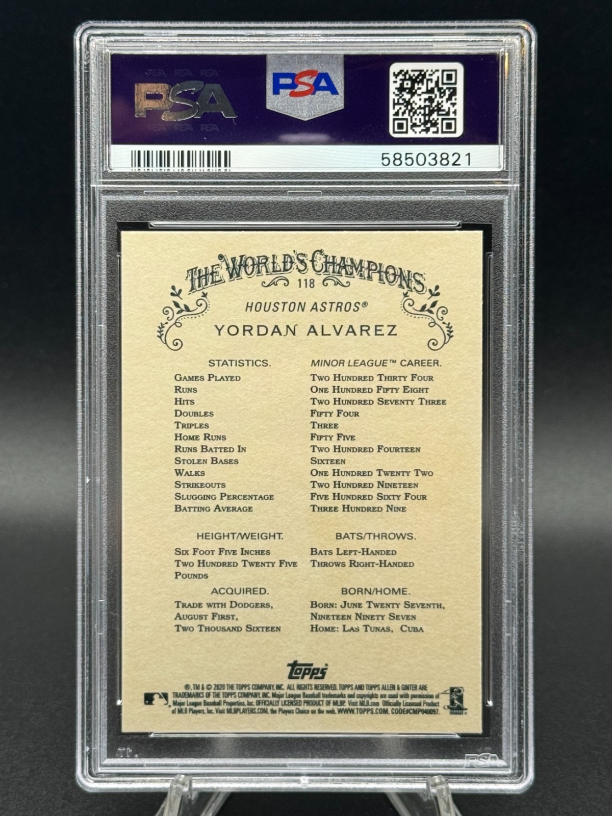⚾️  YORDAN ALVAREZ Rookie Card RC 2020 Topps Allen & Ginter #118 🔥 PSA 9 🔥 view 4