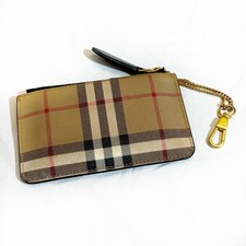 Burberry Keyring Card Holder Wallet Classic Burberry Pattern Gold Details