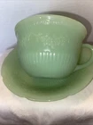 Vintage Fire King Jadeite Jane Ray Ribbed Cup And Saucer Set
