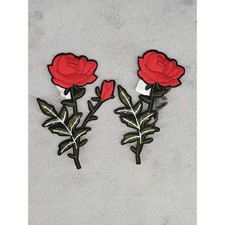 2 Red Rose Embroidered Patches Iron On Sew On Applique Flower Motif