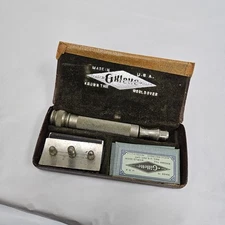 Antique Gillette Razor Metal Case Travel Set Shaving Kit *Damaged*