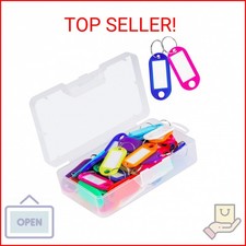 Cuttte 50 Pack Plastic Key Tags with Container, Key Labels with Ring and Label W