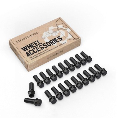20pc Black Lug Bolts 14x1.5 Thread, 33mm Shank Length, R13 Ball Seat