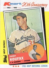 SANDY KOUFAX 1982 Topps K-Mart 20th Anniversary MVP BB Card #4 Jewish Nr-Mint