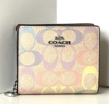 Coach Snap Wallet CDD11 Rainbow Signature Canvas Yellow ID Window Org Pkg