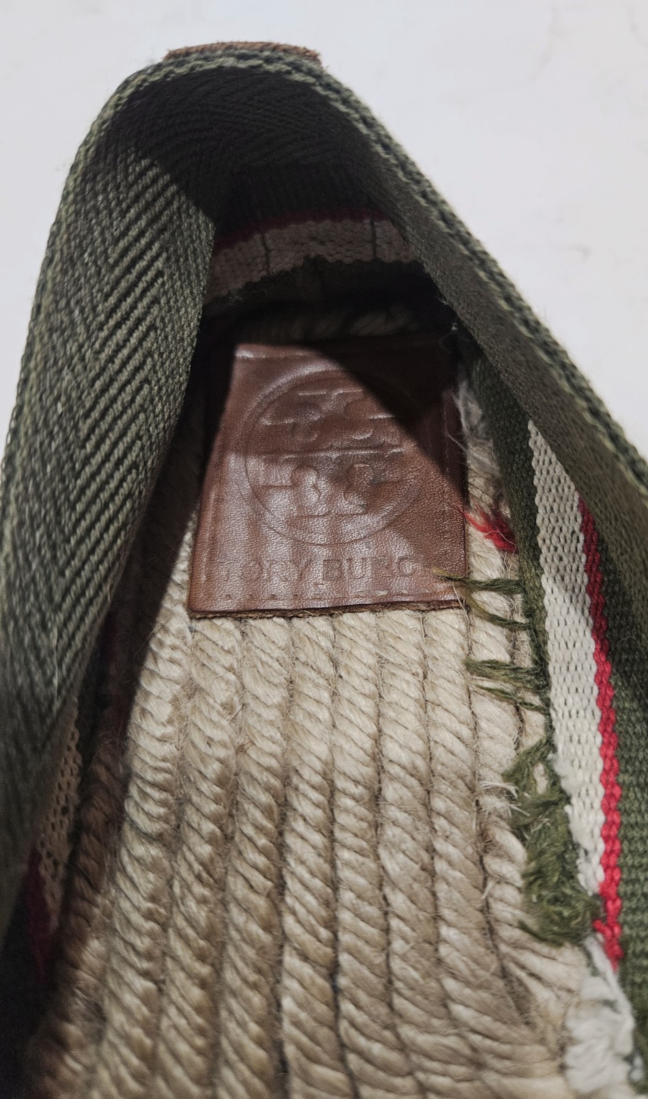 Tory Burch Women’s Size 8 Slip On Espadrilles Green Striped Red Canvas Logo thumbnail 8