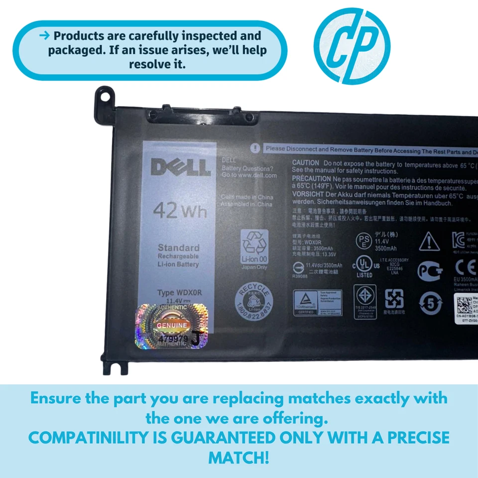 Batería Dell WDXOR 0FC92N 11.4V 42Wh 3500mAh para Dell Inspiron 13 5000 Series Foto 2 de 4