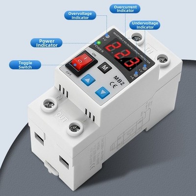 63A Protector 220V Protector Commercial Power Monitoring No-Screw DIN Rail Mount