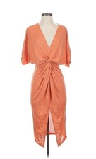 Unbranded Cocktail Dress Orange Ruched V Neck