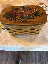 Caro Nan Bucket Box Floral Purse Woven Hand Painted Signed Vintage Made In USA..