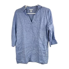 The Company Store Womens XL Linen Blue W/ Pocket Shift Shirt Long Sleeve