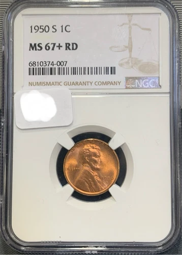 1950-S 1c Lincoln Wheat Cent NGC MS67+RD
