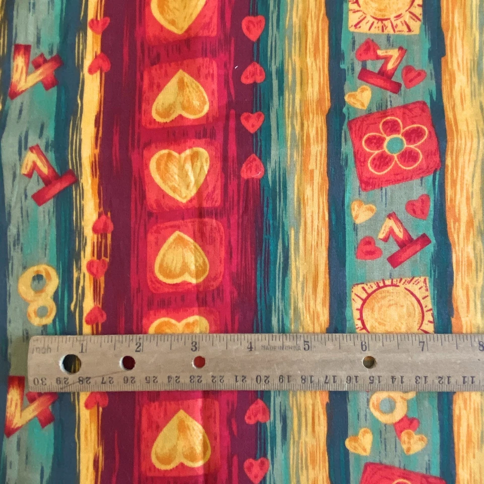 Tela a rayas con número de corazón rojo amarillo acolchado algodón BTY Foto 2 de 4