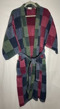 Vintage Christian Dior Bath Robe Terry Cloth 3/4 Sleeve Color Block Below Knee