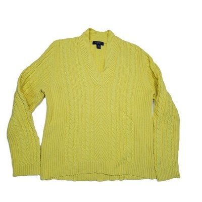 Chaps by Ralph Lauren Strickpullover Damen Size XL Gelb Baumwolle Zopfmuster