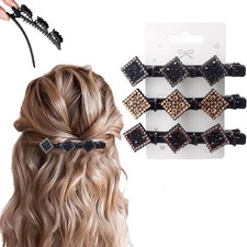3 Pcs Sparkling Crystal Stone Braided Hair Clips, 2025 New Satin Fabric Hair Ban