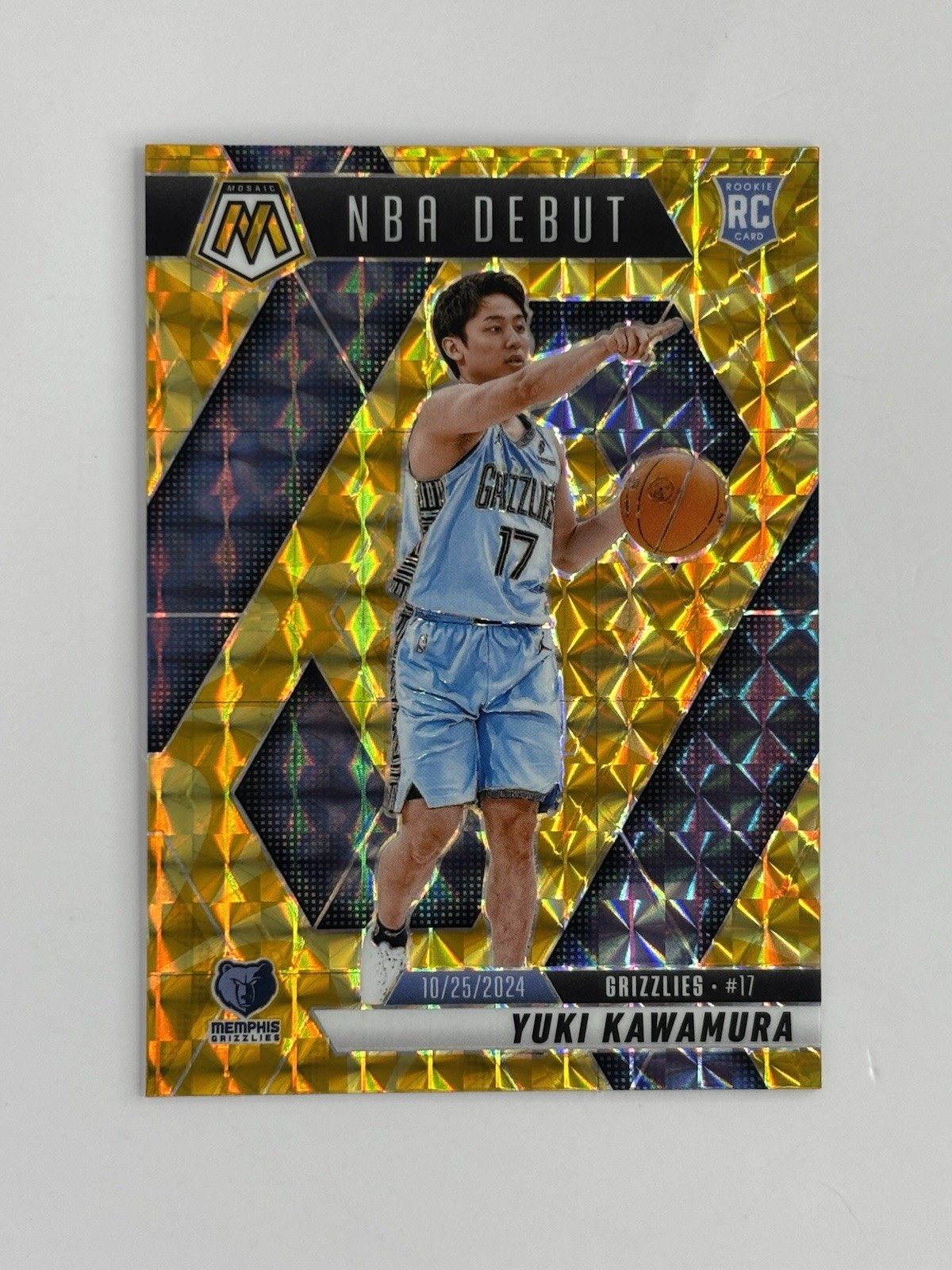 2024-25 Panini Mosaic NBA Debut RC Yuki Kawamura Yellow Reactive Prizm Grizzlies