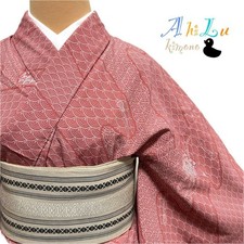 Washable Kimono Pink Synthetic Fiber 163cm Fine Pattern Used Japan