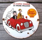 VTG PORCELAIN ENAMEL SUPER SHELL GASOLINE OIL~Mutt & Jeff SERVICE  STATION SIGN