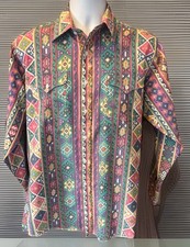 Vintage Panhandle Slim Western Shirt Men's 16 x 33 Medium Cowboy USA Made Aztec