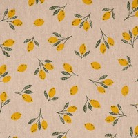 Dekostoff Halbpanama Leinenlook Citrus Fruits Zitronen Natur Gelb 1,40M Breite