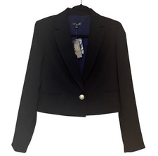 J.Crew Cropped Blazer Black City Crepe Lapels Gold Button Size 4 NWT