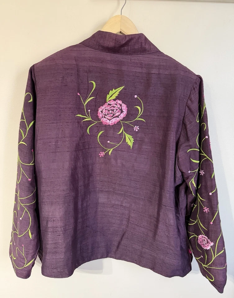 Vintage 90 s Carole Liz Purple Floral Embroidered Jacket Plus 2X Artsy Bloomcore - Image 4 of 4